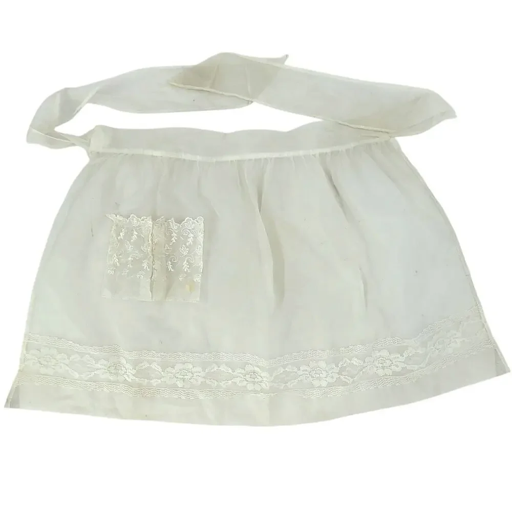 1950s Hostess Apron Embroidered‎ Lace Pocket Vintage Retro Kitchen Chic